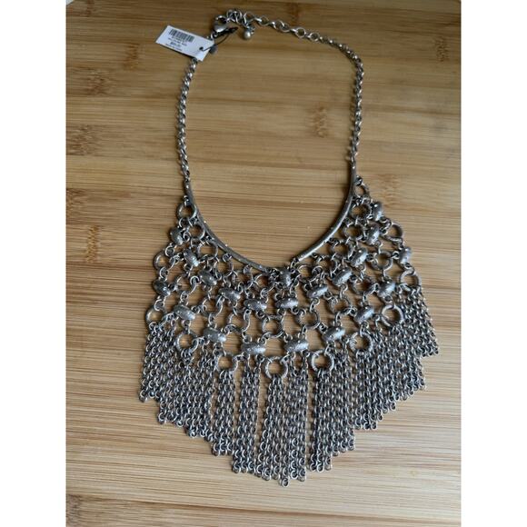 Chico’s Kellen Boho Bib Silver Tone Boho Bohemian Statement Necklace Adjustable - Picture 8 of 11